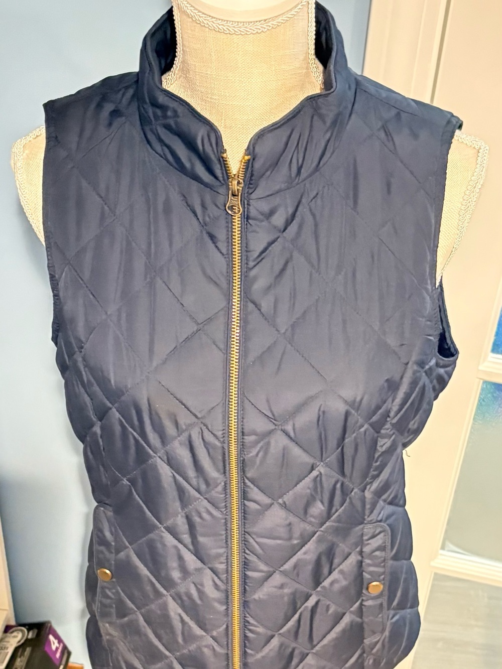 GAP Quilted Navy Zip-Front Sleeveless Vest